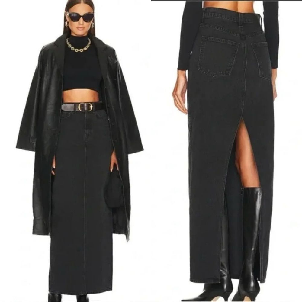 Grlfrnd The Amara Maxi Black Skirt Denim Pencil Size XS
